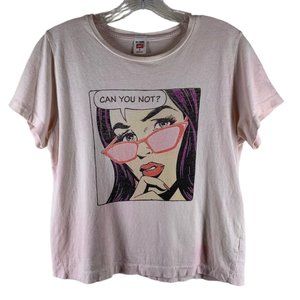 Re/Done Hanes Pink Can You Not Comic Strip Graphic T-Shirt Size Small Top